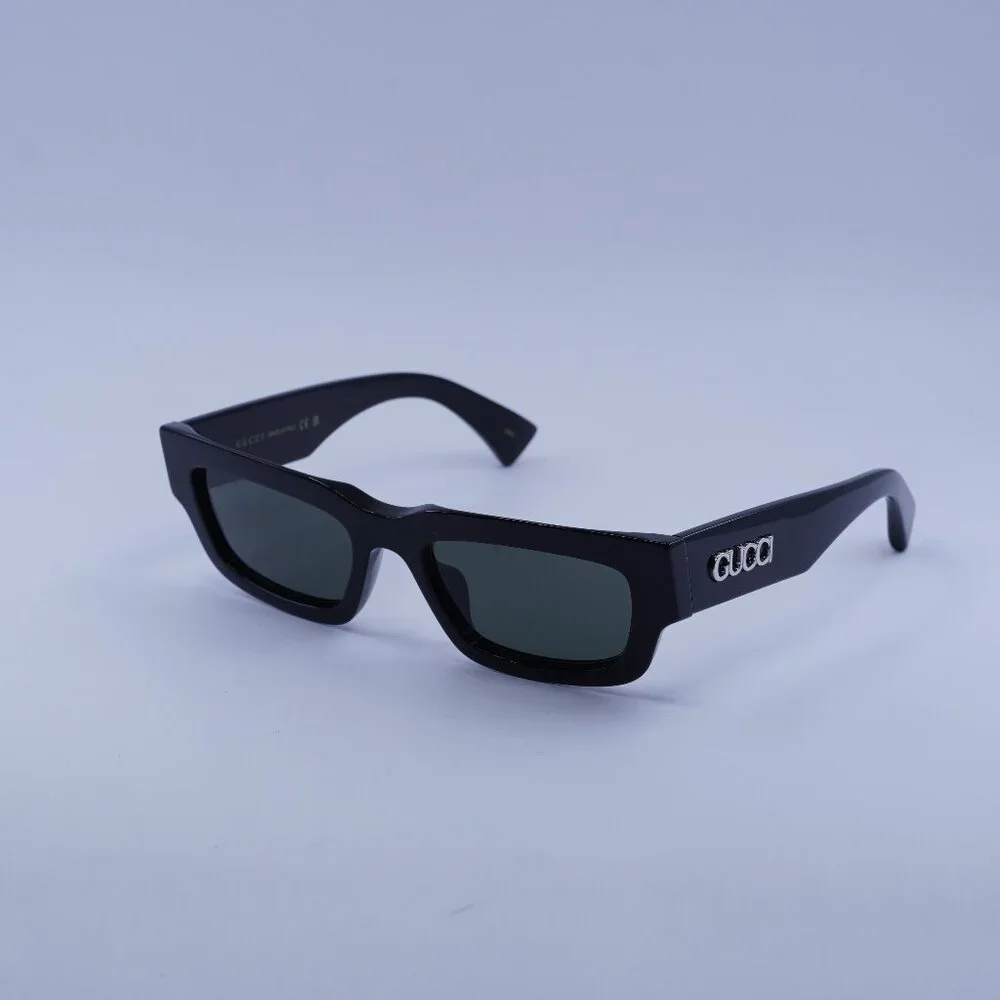 Gucci GG1838S 001 Sunglasses Shiny Black Cat Eye Frame, Grey Lenses